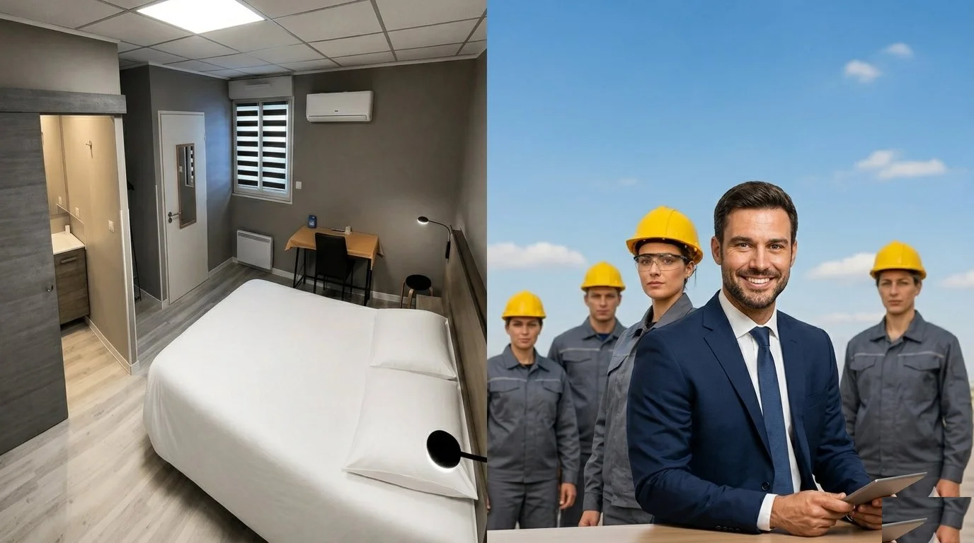 Chambre de l’Hôtel Le Petit Logis avec illustration de professionnels générés par IA